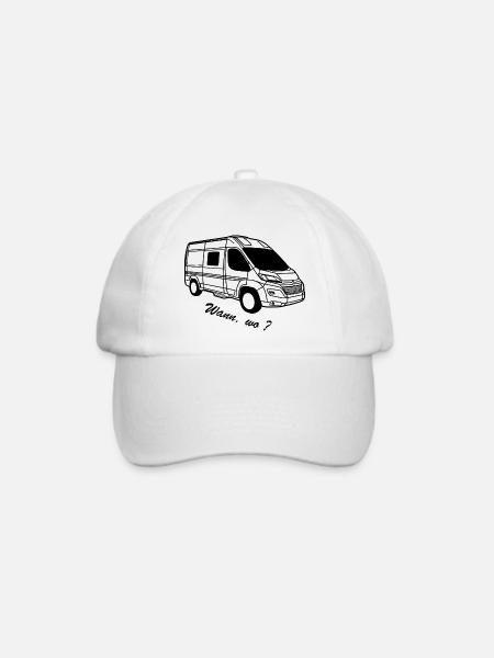 Kastenwagen Van mit Text "Wann, wo?" - Baseballkappe - Weiß/Weiß
