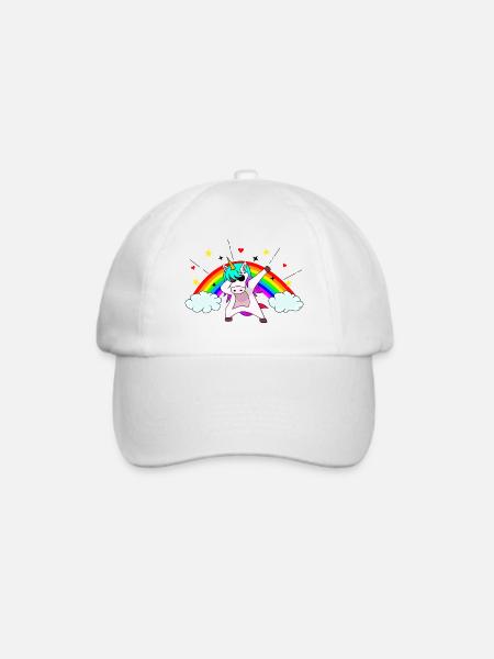 Mega süßes Einhorn mit Regenbogen und Sonnenbrille - Baseballkappe - Weiß/Weiß