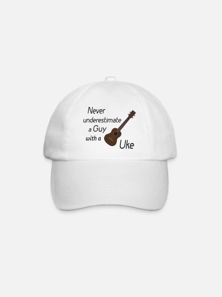 Never underestimate a guy with a Uke! schwarz - Baseballkappe - Weiß/Weiß