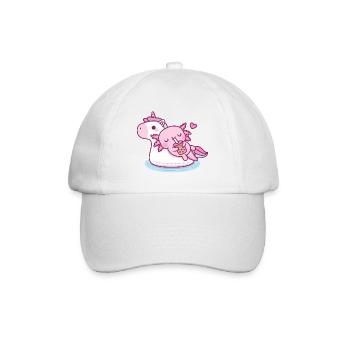Süßer Axolotl Chilling auf Unicorn Pool Float Sommer - Baseballkappe - Weiß/Weiß - Vorne