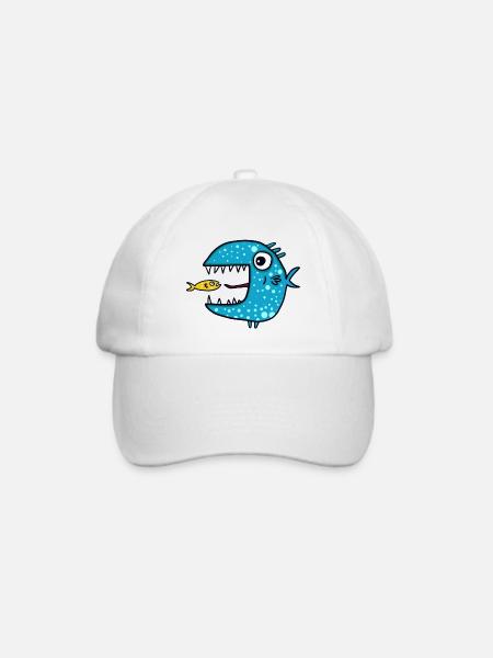 blauer Raubfisch - Baseballkappe - Weiß/Weiß