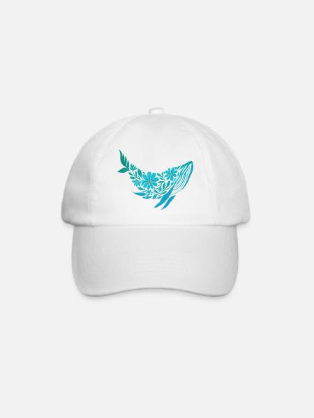 Nordische Blumen - Blauwal - Baseballkappe - Weiß/Weiß