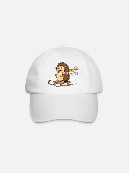 Igel im Winter mit Schlitten - Baseballkappe - Weiß/Weiß