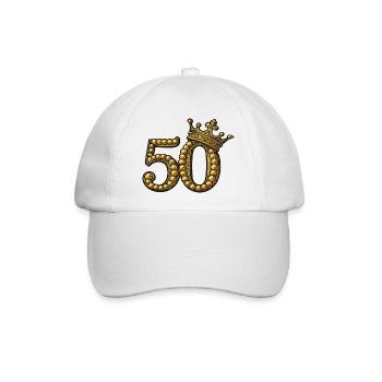 Goldene 50 mit Krone – Edles Geburtstagsmotiv - Baseballkappe - Weiß/Weiß - Vorne