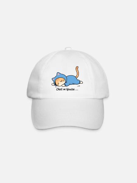 Schlafende Katze im blauen Hoodie, Katze erschöpft mich - Baseballkappe - Weiß/Weiß