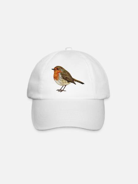 Besticktes Rotkehlchen-Minimalist (gedruckt) - Baseballkappe - Weiß/Weiß