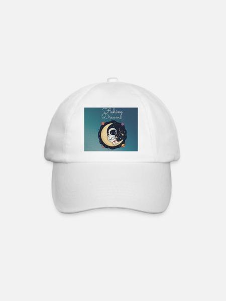 Astronaut sitz auf dem Mond und angelt Träume - Baseballkappe - Weiß/Weiß