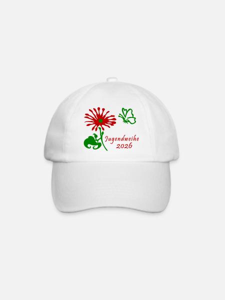 Jugendweihe 2026 Blume und Schmetterling - Baseballkappe - Weiß/Weiß