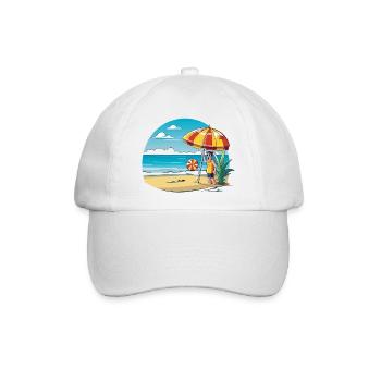 Strandurlaub Cartoon mit Sonnenschirm - Baseballkappe - Weiß/Weiß - Vorne