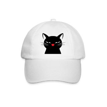 Cute Cat Face with Red Heart Nose | Line Art Cat - Baseballkappe - Weiß/Weiß - Vorne