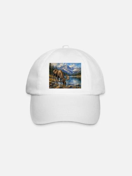 Alpen-Elch am Bergsee - Baseballkappe - Weiß/Weiß