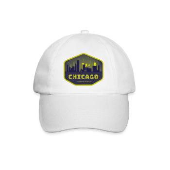 Chicago Skyline Badge Retro Gelb Blau - Baseballkappe - Weiß/Weiß - Vorne