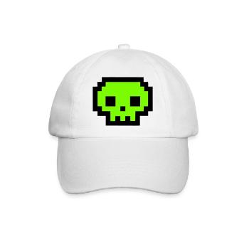 Gruener Pixel Totenkopf Icon - Baseballkappe - Weiß/Weiß - Vorne