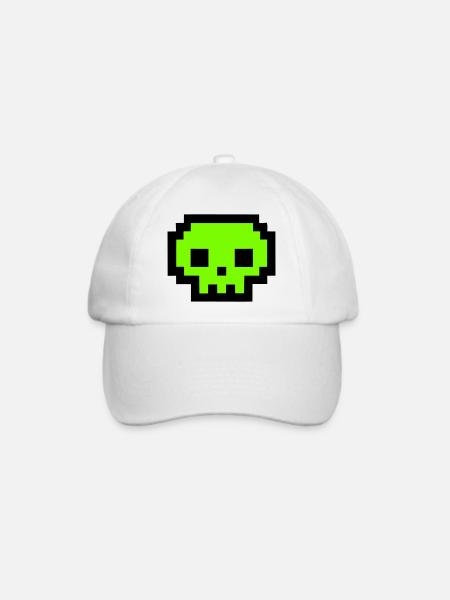 Gruener Pixel Totenkopf Icon - Baseballkappe - Weiß/Weiß