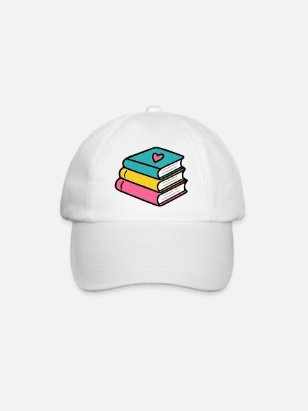 Bücherstapel Herz Design - Baseballkappe - Weiß/Weiß