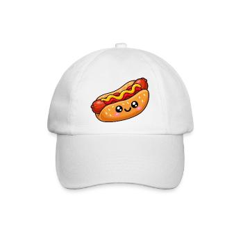 Kawaii Hotdog mit Kulleraugen - Baseballkappe - Weiß/Weiß - Vorne