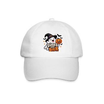 Süßes oder Bier – Lustiger Halloween Geist - Baseballkappe - Weiß/Weiß - Vorne