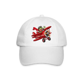 Frosch Pilot im roten Flugzeug roter Baron - Baseballkappe - Weiß/Weiß - Vorne