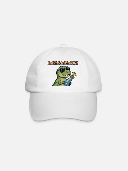 Endlich Schulkind 2027 T-Rex Dino Einschulung - Baseballkappe - Weiß/Weiß