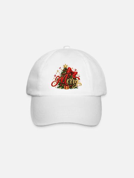 Weihnachtsbaum in Gold und Rot - Baseballkappe - Weiß/Weiß