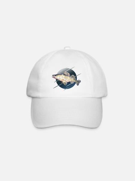 Zander Angeln Fischen - Baseballkappe - Weiß/Weiß
