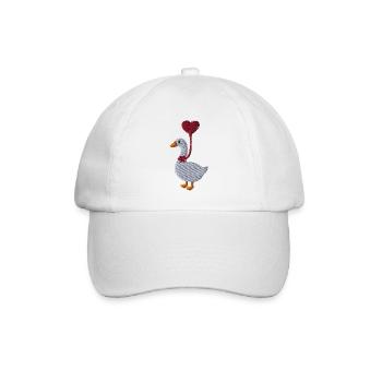 Gans mit Herzluftballon bestickt - Baseballkappe - Weiß/Weiß - Vorne