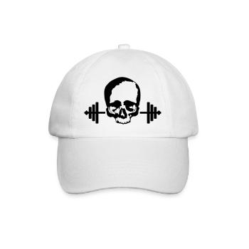 Langhanteln mit Totenkopf / Barbells with skull - Baseballkappe - Weiß/Weiß - Vorne