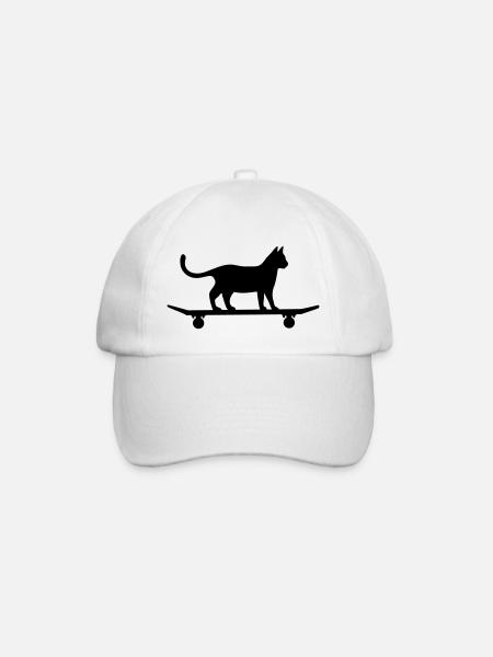 Katze auf Skateboard - Baseballkappe - Weiß/Weiß