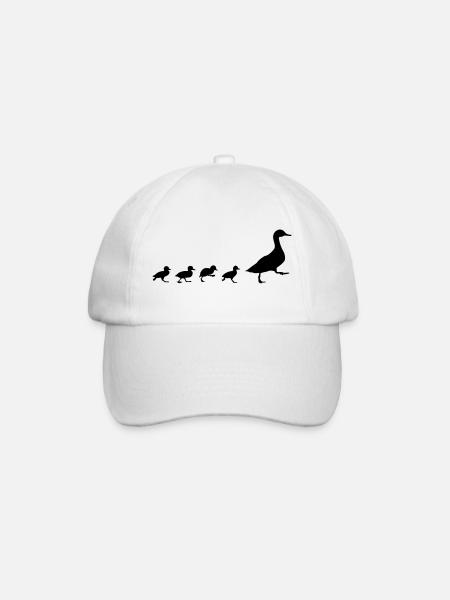 Enten, Ente mit 4 Küken - Baseballkappe - Weiß/Weiß
