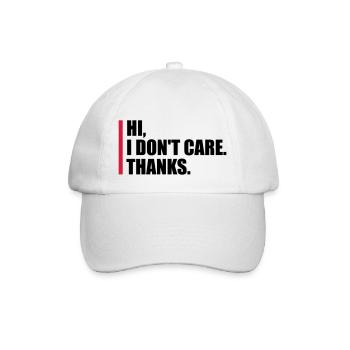 Hi I don't care - Baseball Cap - white/white - Front