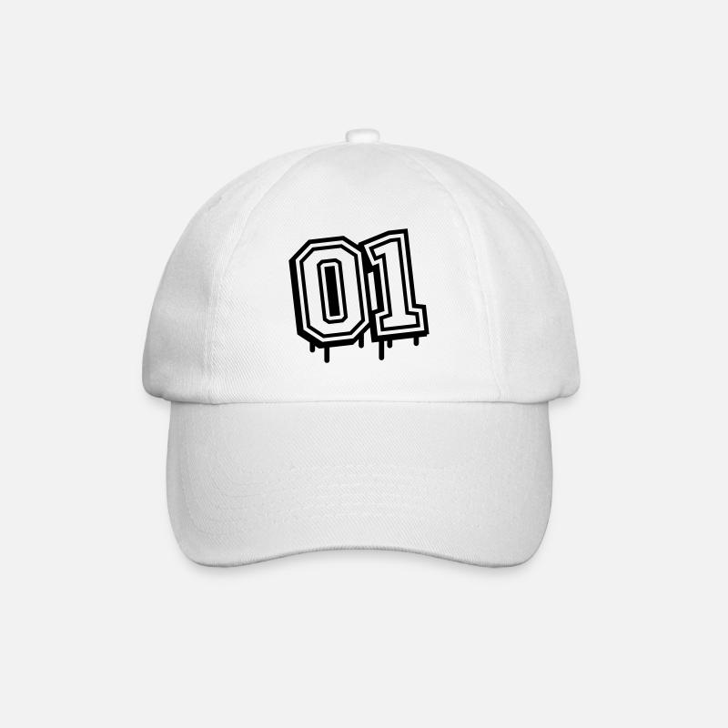 01 one number 1 - Baseball Cap - white/white