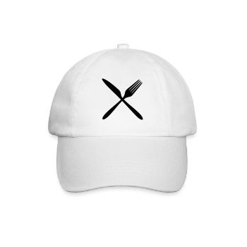 logo kreuz x gabel messer besteck essen gehen hung - Baseballkappe - Weiß/Weiß - Vorne