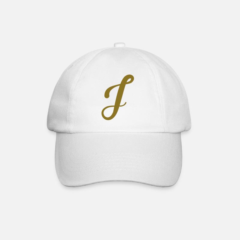 J - Buchstabe - Baseballkappe - Weiß/Weiß