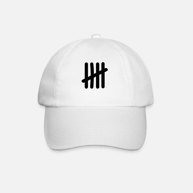 Strichliste Symbol - 5 Striche - Baseballkappe - Weiß/Weiß