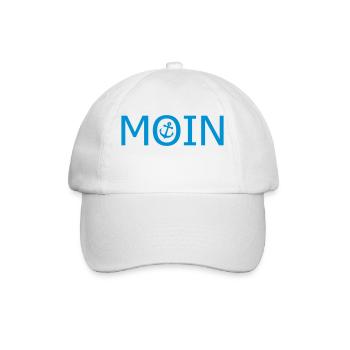 Moin mit Anker, personalisierbar, Norddeutschland - Baseballkappe - Weiß/Weiß - Vorne