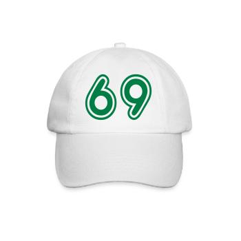 Green College Numers, College Zahlen, Nummern, 69 - Baseballkappe - Weiß/Weiß - Vorne