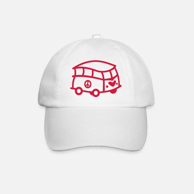 Bus - Love Peace - Baseballkappe - Weiß/Weiß