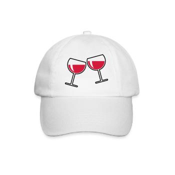 2 Rotweingläser (Rotwein / Wein / Rund Zu / 2C) - Baseballkappe - Weiß/Weiß - Vorne