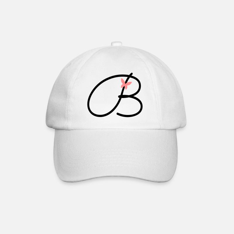 Buchstabe B Anfangsbuchstabe Schmetterling - Baseballkappe - Weiß/Weiß