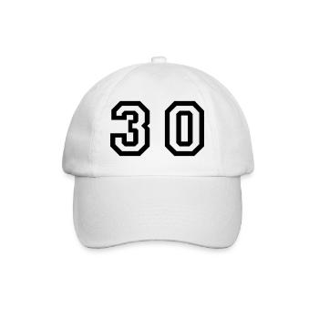 Number - 30 - Thirty - Baseball Cap - white/white - Front
