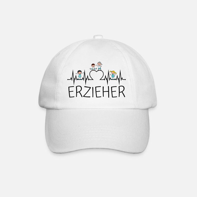 Erzieher Herzschlag Herz Kinder Kind Beruf EKG - Baseballkappe - Weiß/Weiß