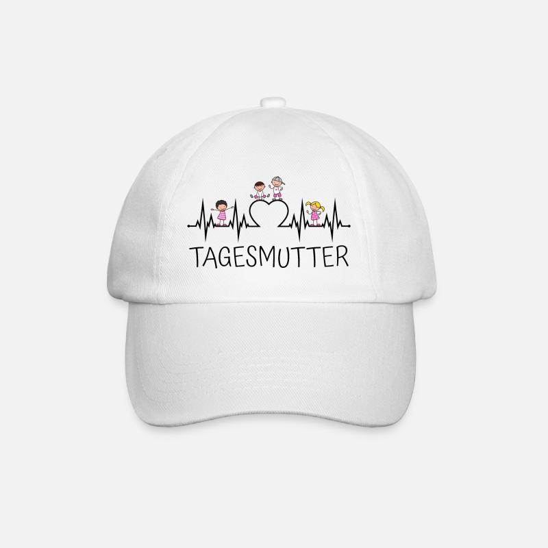 Tagesmutter Herzschlag mit Herz und Kindern - Baseballkappe - Weiß/Weiß