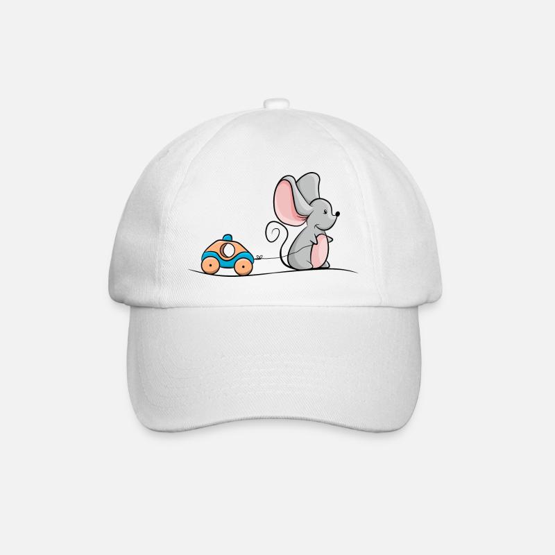 Souris avec voiture en bois comme un jouet - Casquette classique - blanc/blanc