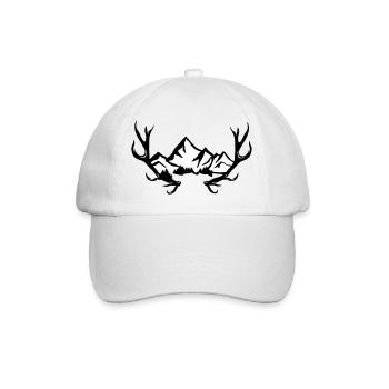 Antlers, mountains with snow and forest - Baseball Cap - white/white - Front