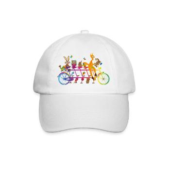 buntes Tandem Fahrrad mit bunten Tieren des Waldes - Baseballkappe - Weiß/Weiß - Vorne