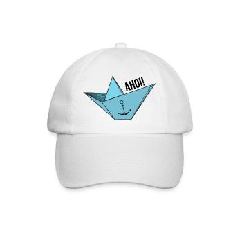 Papierschiff mit Anker Meer Spruch Hamburg Ahoi - Baseballkappe - Weiß/Weiß - Vorne