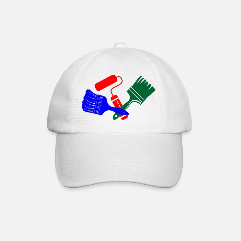 Pinsel und Farbroller in blau rotgrünem Logo - Baseballkappe - Weiß/Weiß