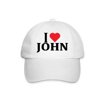 Name T-Shirt I love John T-Shirt Geschenkidee - Baseballkappe - Weiß/Weiß - Vorne