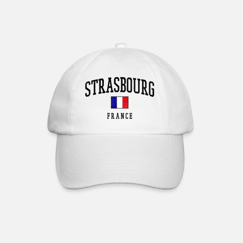 Strasbourg Frankreich – Städte Design mit Flagge - Baseballkappe - Weiß/Weiß