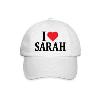 T-Shirt Ich liebe Sarah T-Shirt Geschenkidee - Baseballkappe - Weiß/Weiß - Vorne